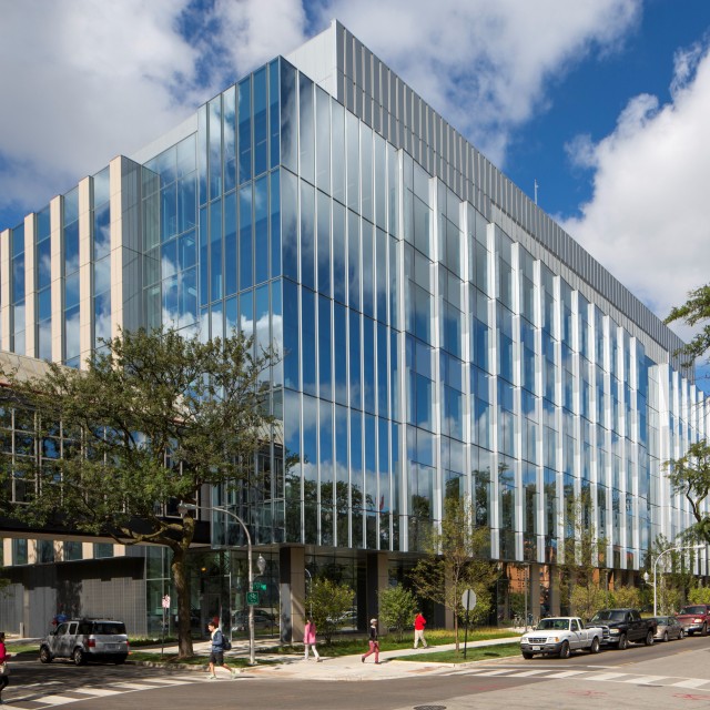 View of the Eckhardt Research Center from the corner of 57th and Ellis, looking northwest